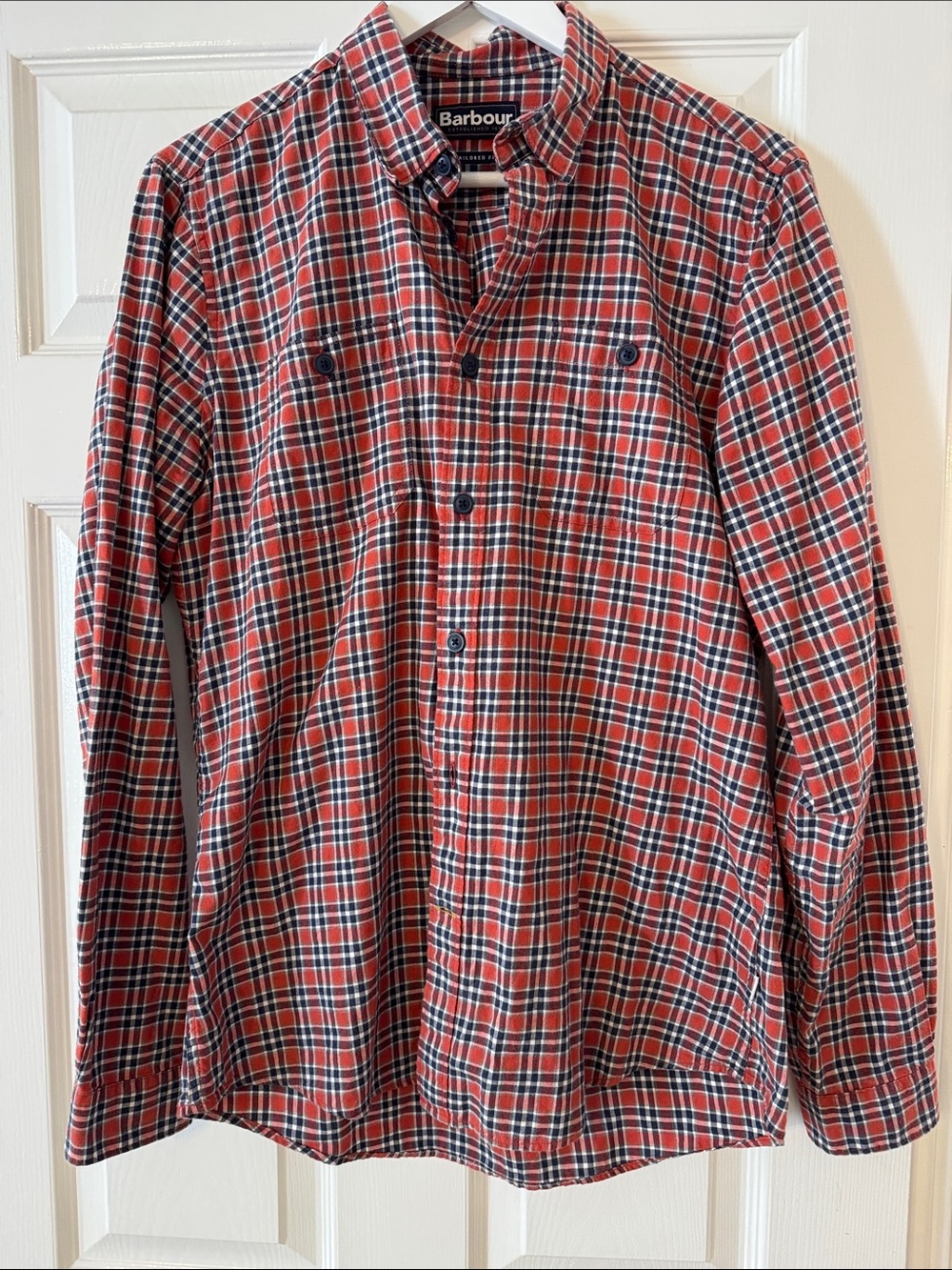 Barbour Red and Navy Plaid Tailored Button-Down Shirt - Picture 1 of 4